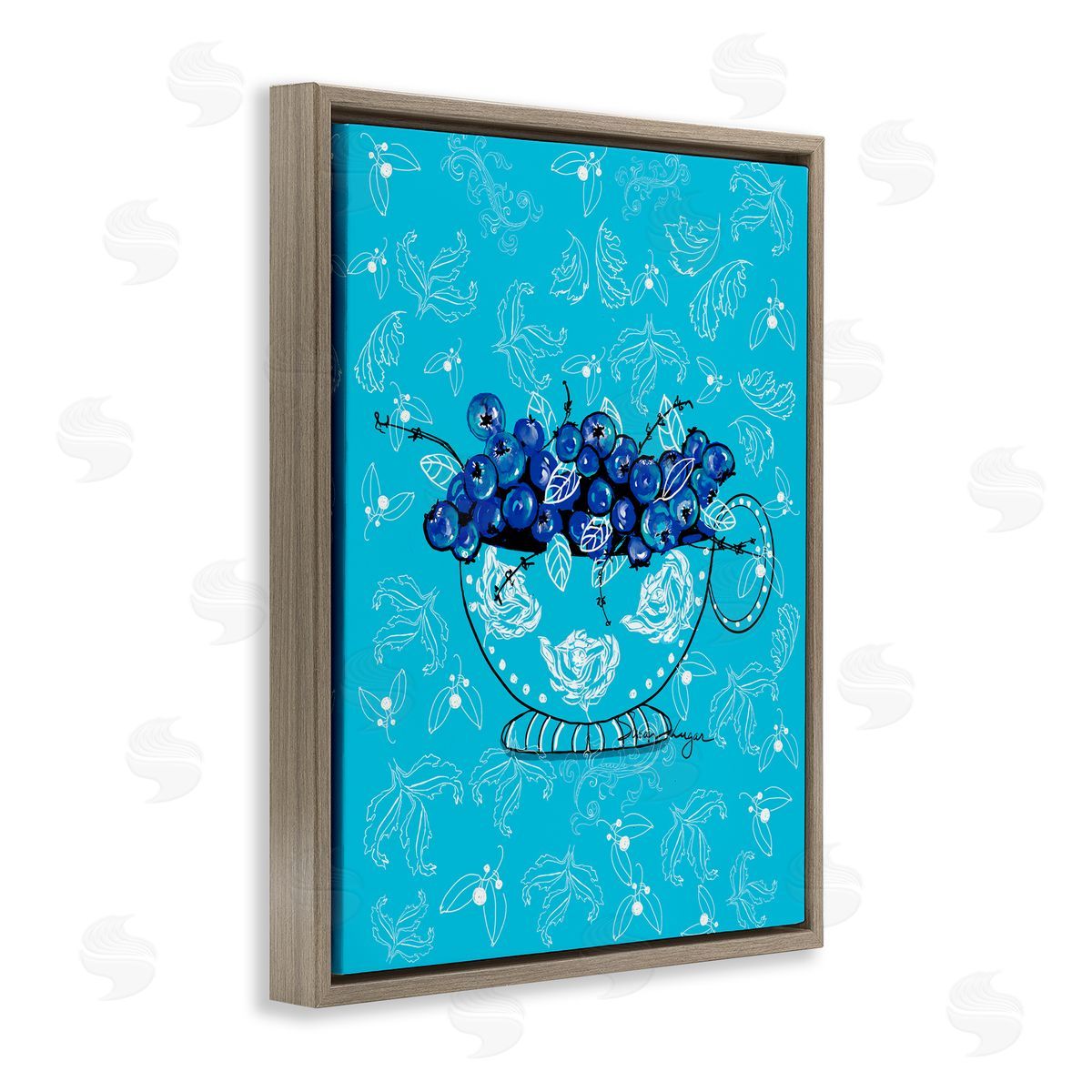 Susan Lugar Bright Blue Blueberries in Teacup Canvas Wall Art Print