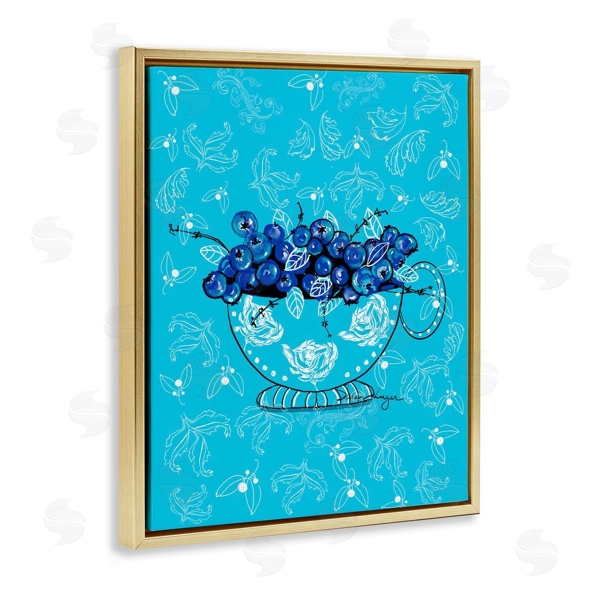 Susan Lugar Bright Blue Blueberries in Teacup Canvas Wall Art Print