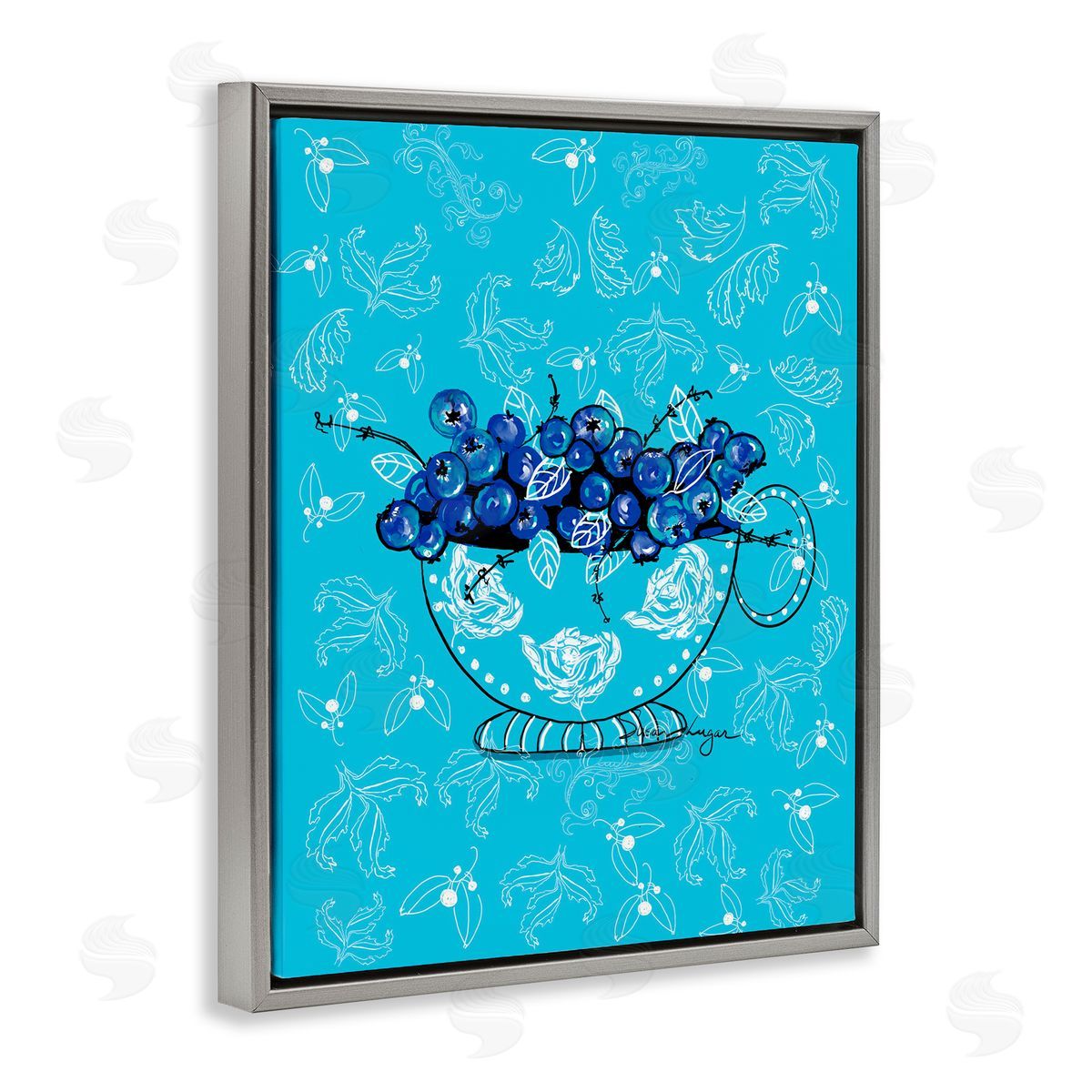 Susan Lugar Bright Blue Blueberries in Teacup Canvas Wall Art Print