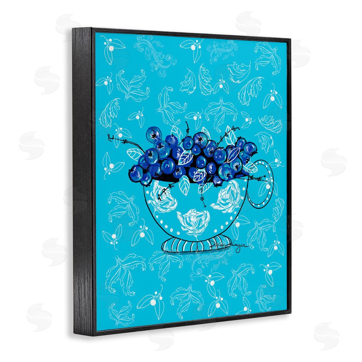 Susan Lugar Bright Blue Blueberries in Teacup Canvas Wall Art Print