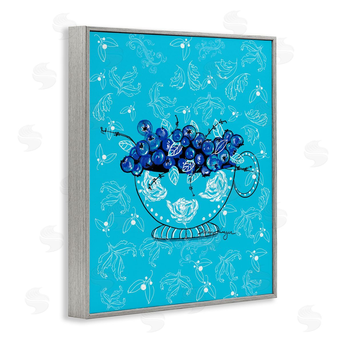 Susan Lugar Bright Blue Blueberries in Teacup Canvas Wall Art Print