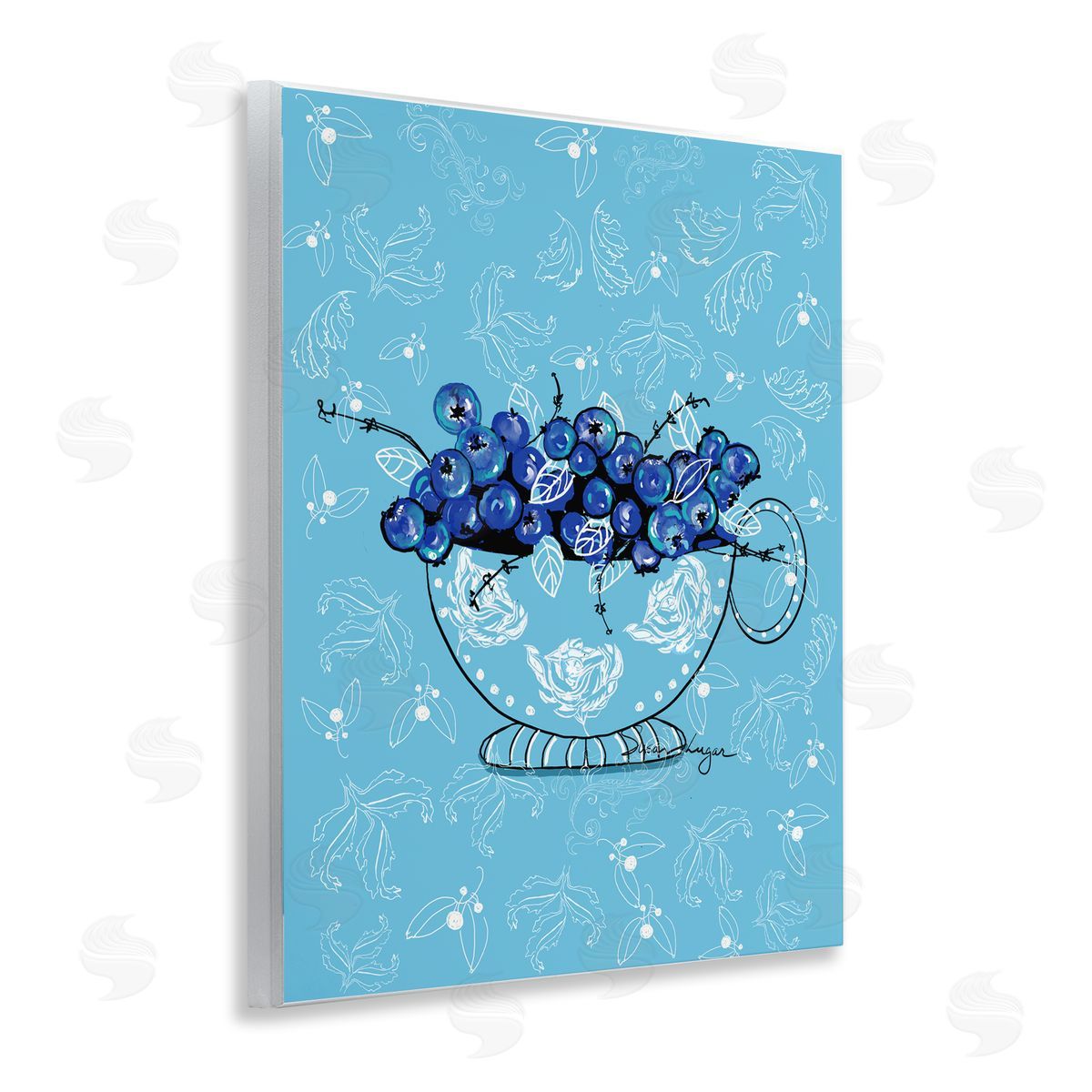 Susan Lugar Bright Blue Blueberries in Teacup Canvas Wall Art Print