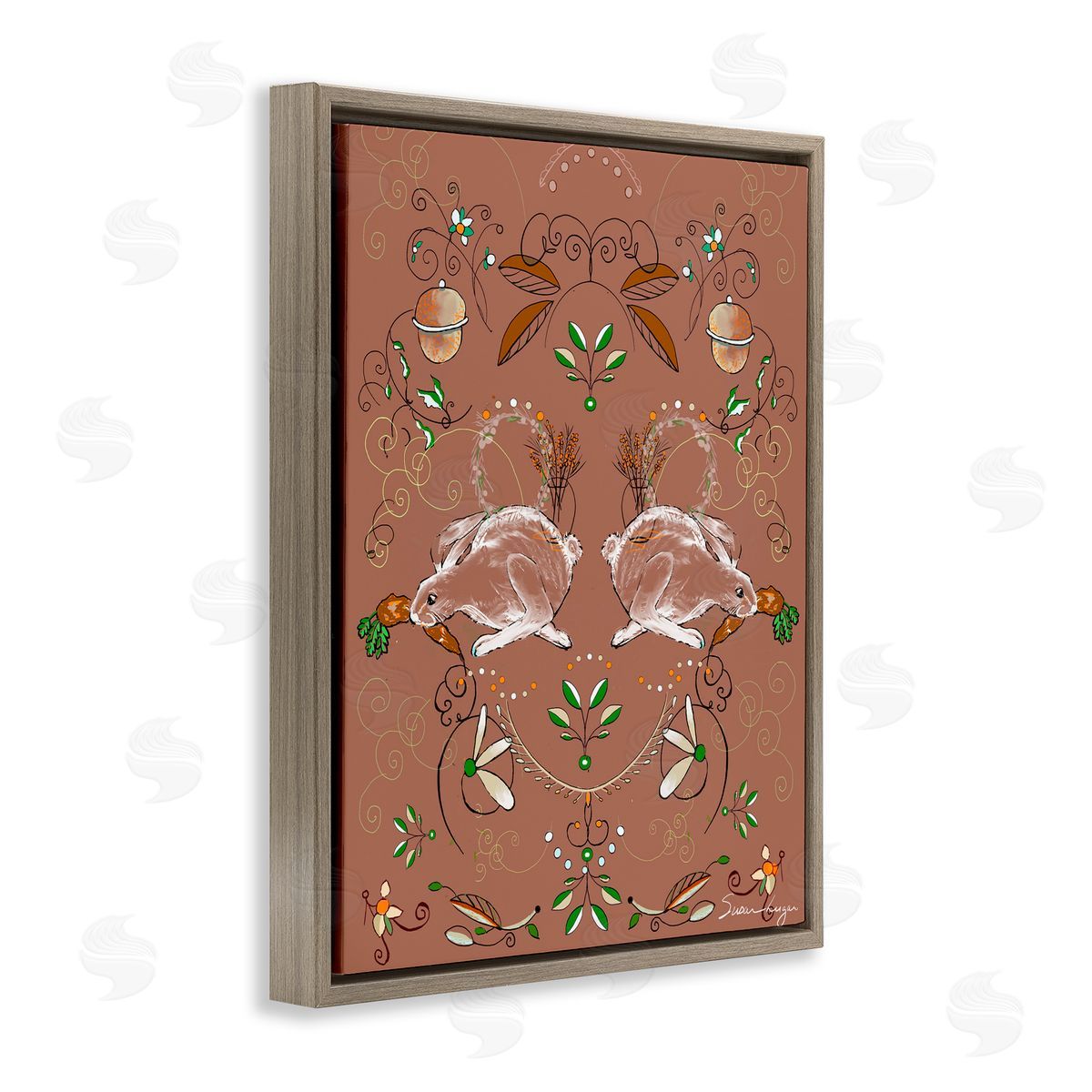 Susan Lugar Symmetrical Woodland Folk Bunnies Canvas Wall Art Print