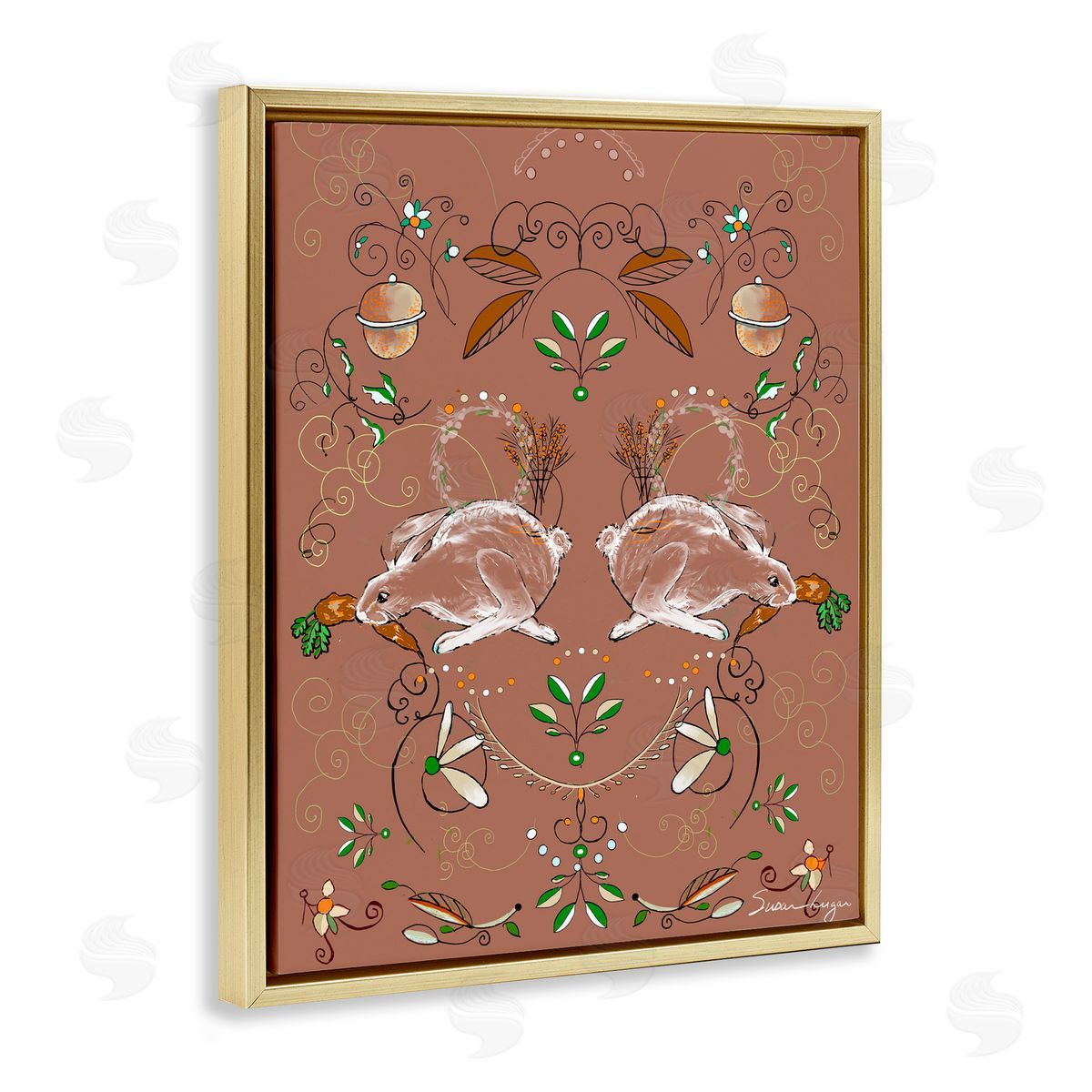 Susan Lugar Symmetrical Woodland Folk Bunnies Canvas Wall Art Print