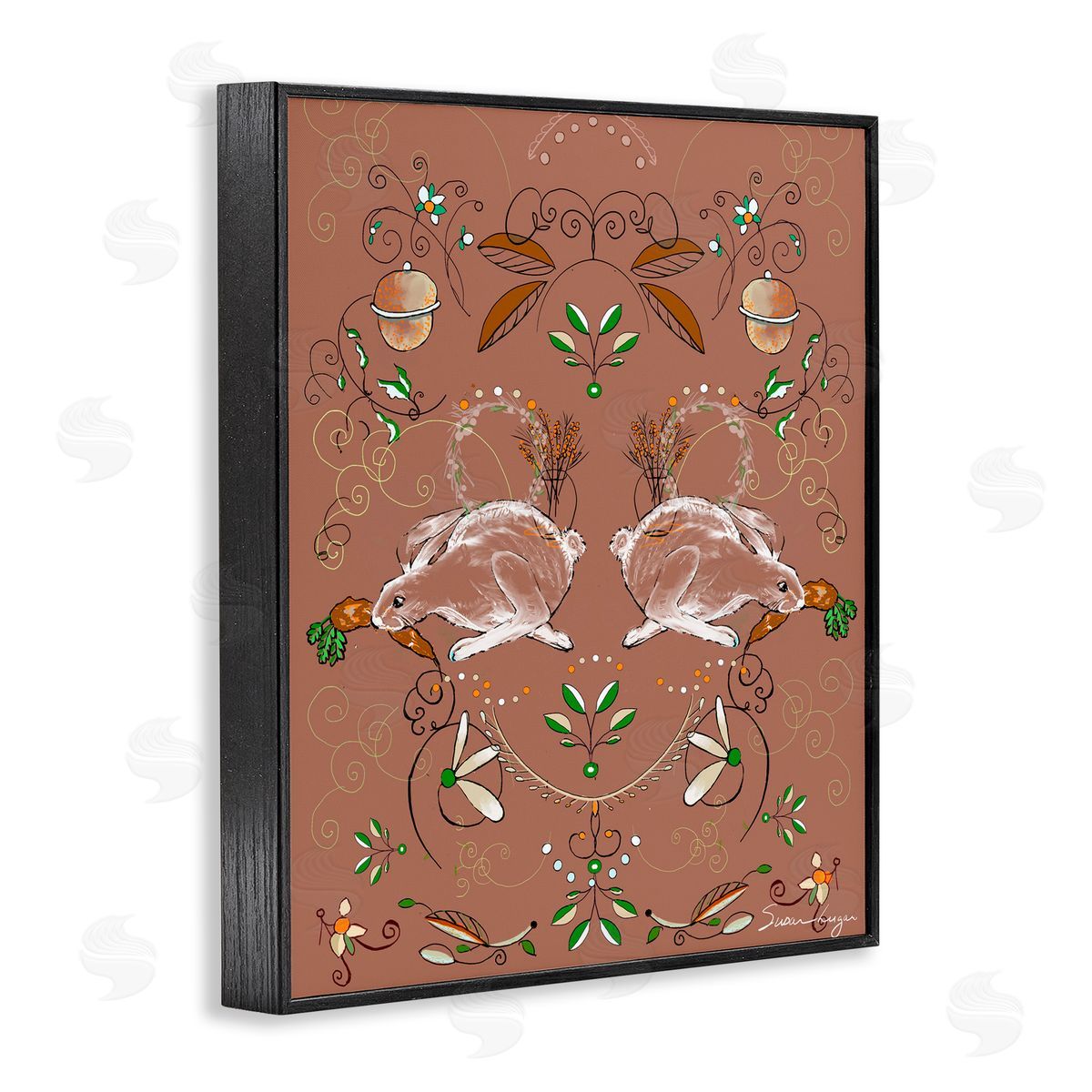 Susan Lugar Symmetrical Woodland Folk Bunnies Canvas Wall Art Print