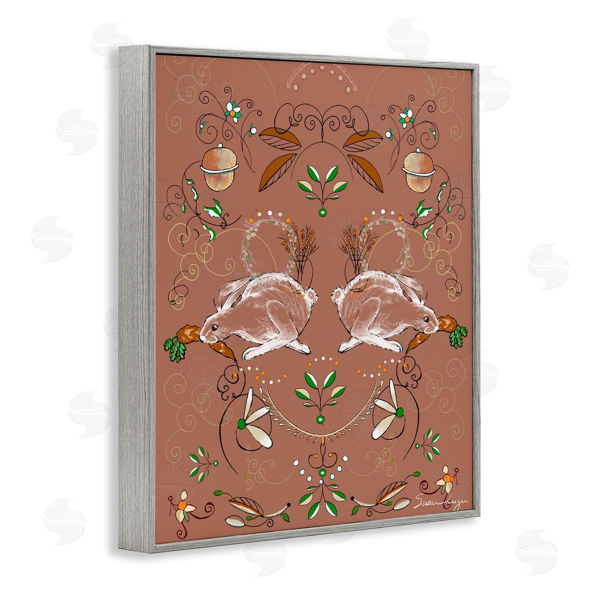 Susan Lugar Symmetrical Woodland Folk Bunnies Canvas Wall Art Print