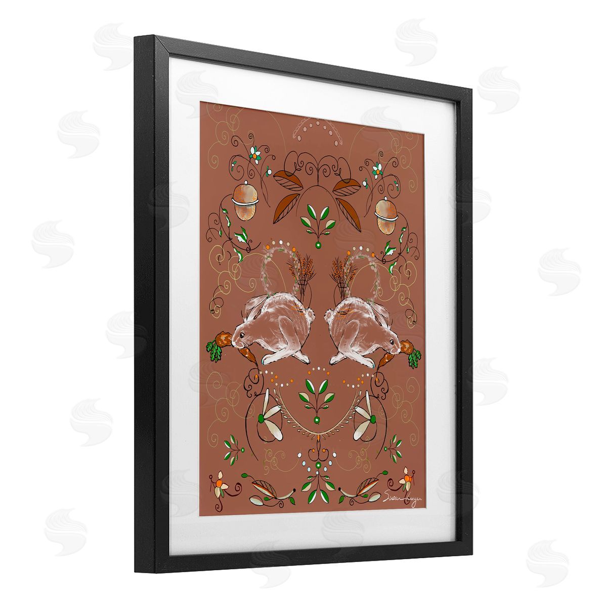 Susan Lugar Symmetrical Woodland Folk Bunnies Canvas Wall Art Print