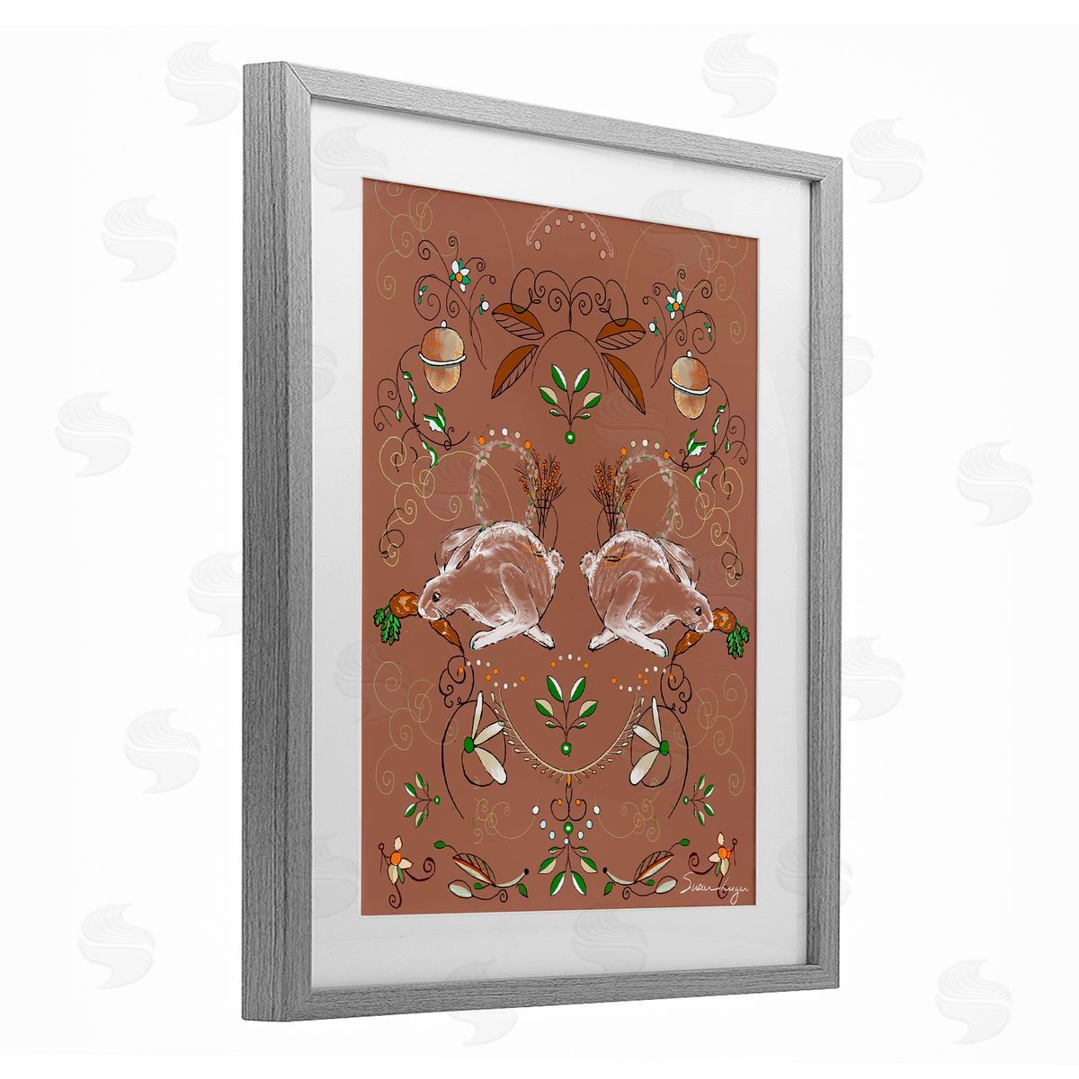 Susan Lugar Symmetrical Woodland Folk Bunnies Canvas Wall Art Print