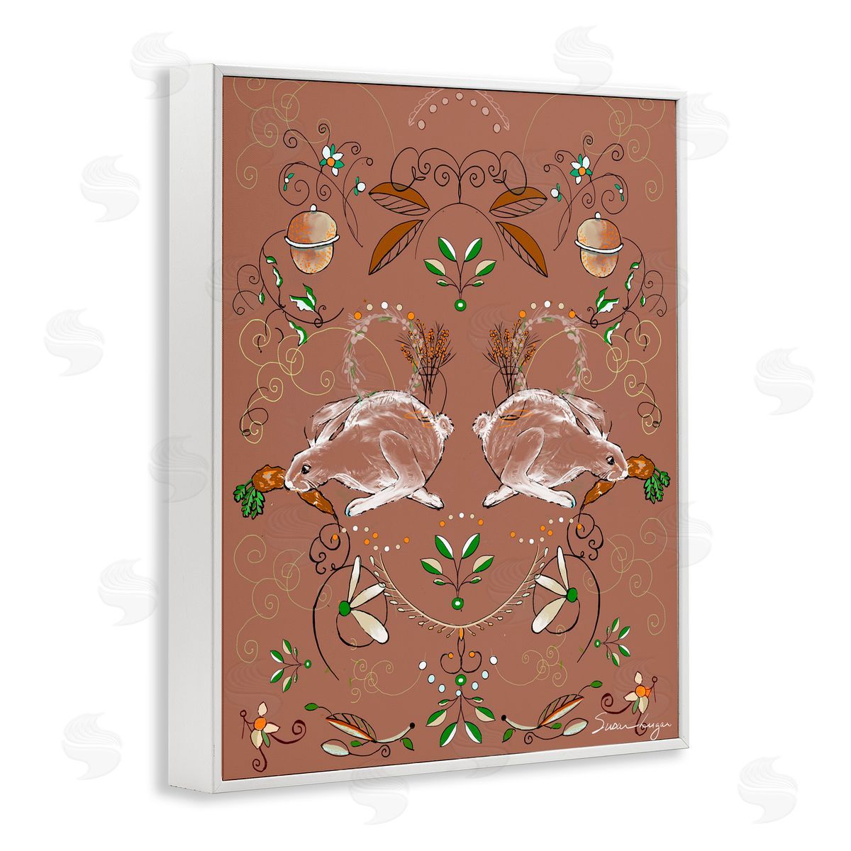 Susan Lugar Symmetrical Woodland Folk Bunnies Canvas Wall Art Print