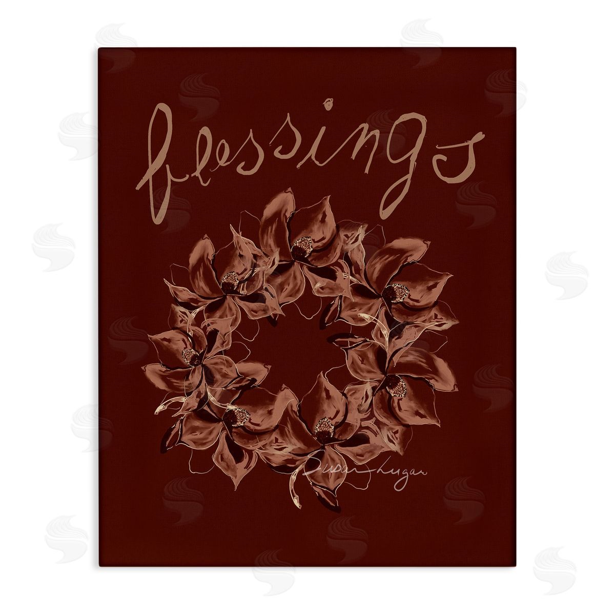 Susan Lugar Blessings Brown Autumn Wreath Canvas Wall Art Print
