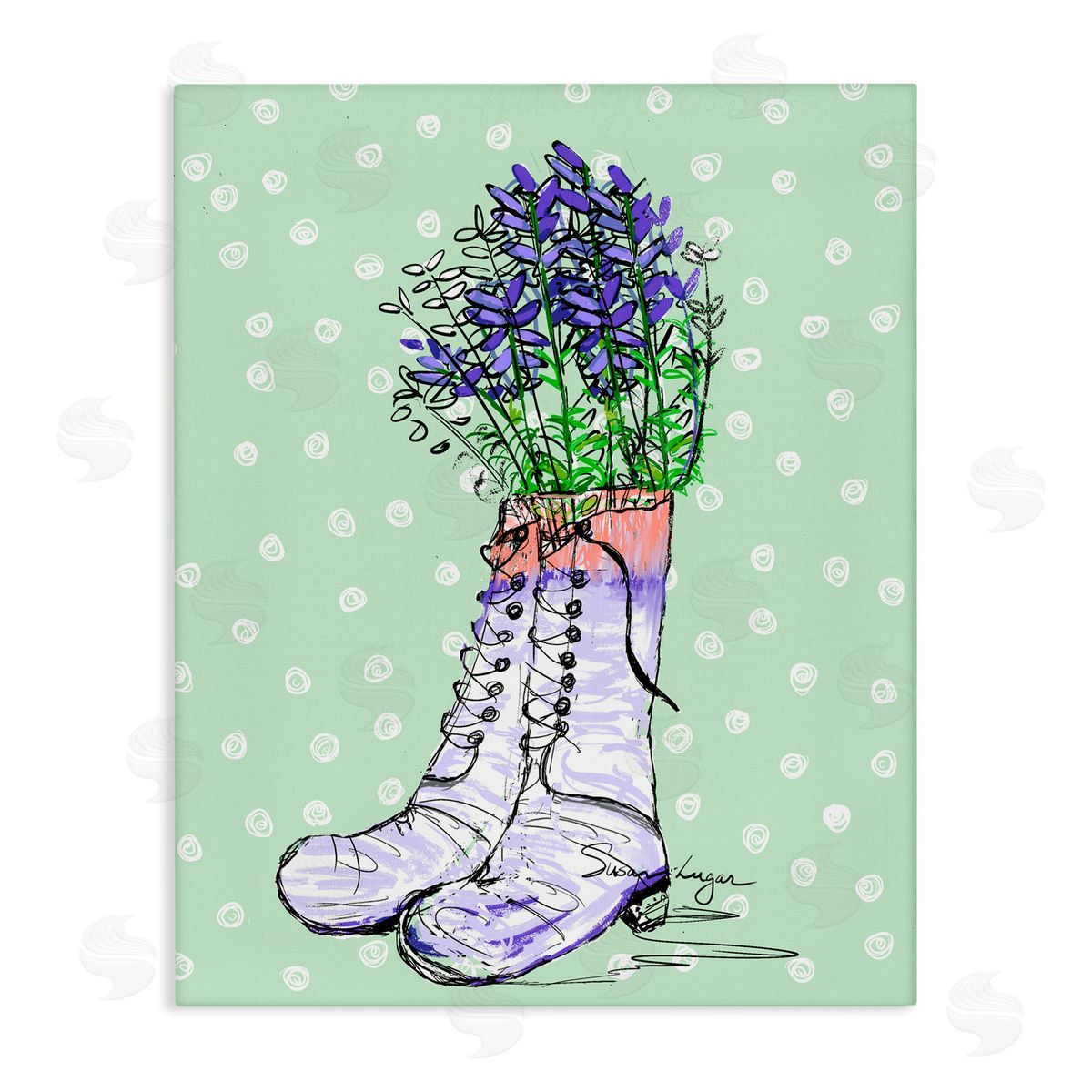 Susan Lugar Lavender Herb Boots Canvas Wall Art Print