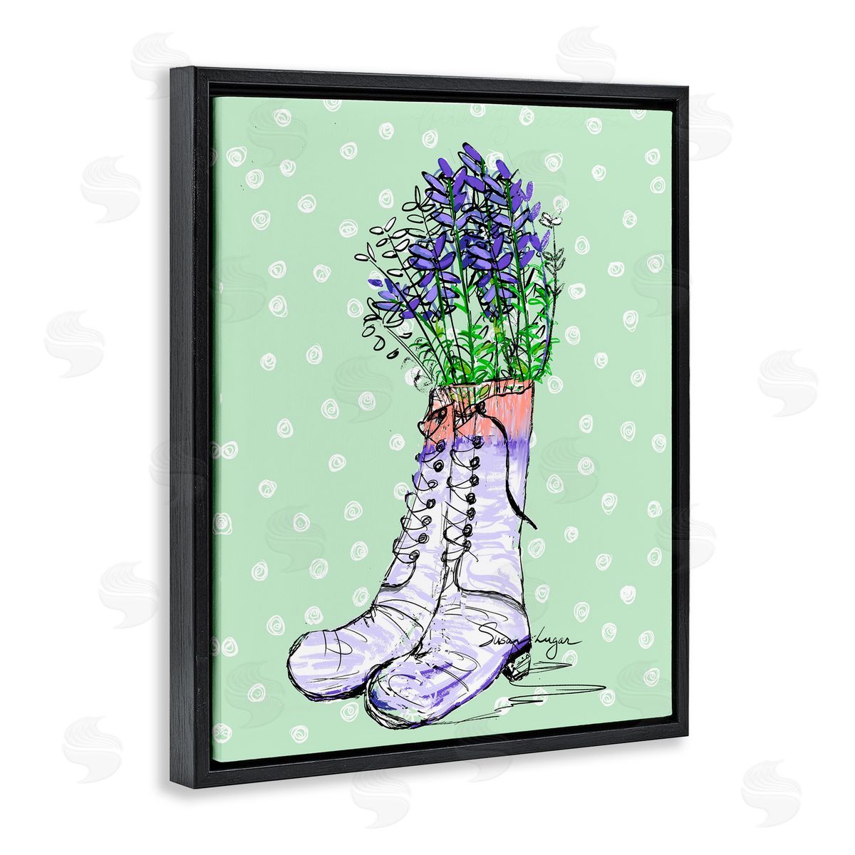 Susan Lugar Lavender Herb Boots Canvas Wall Art Print