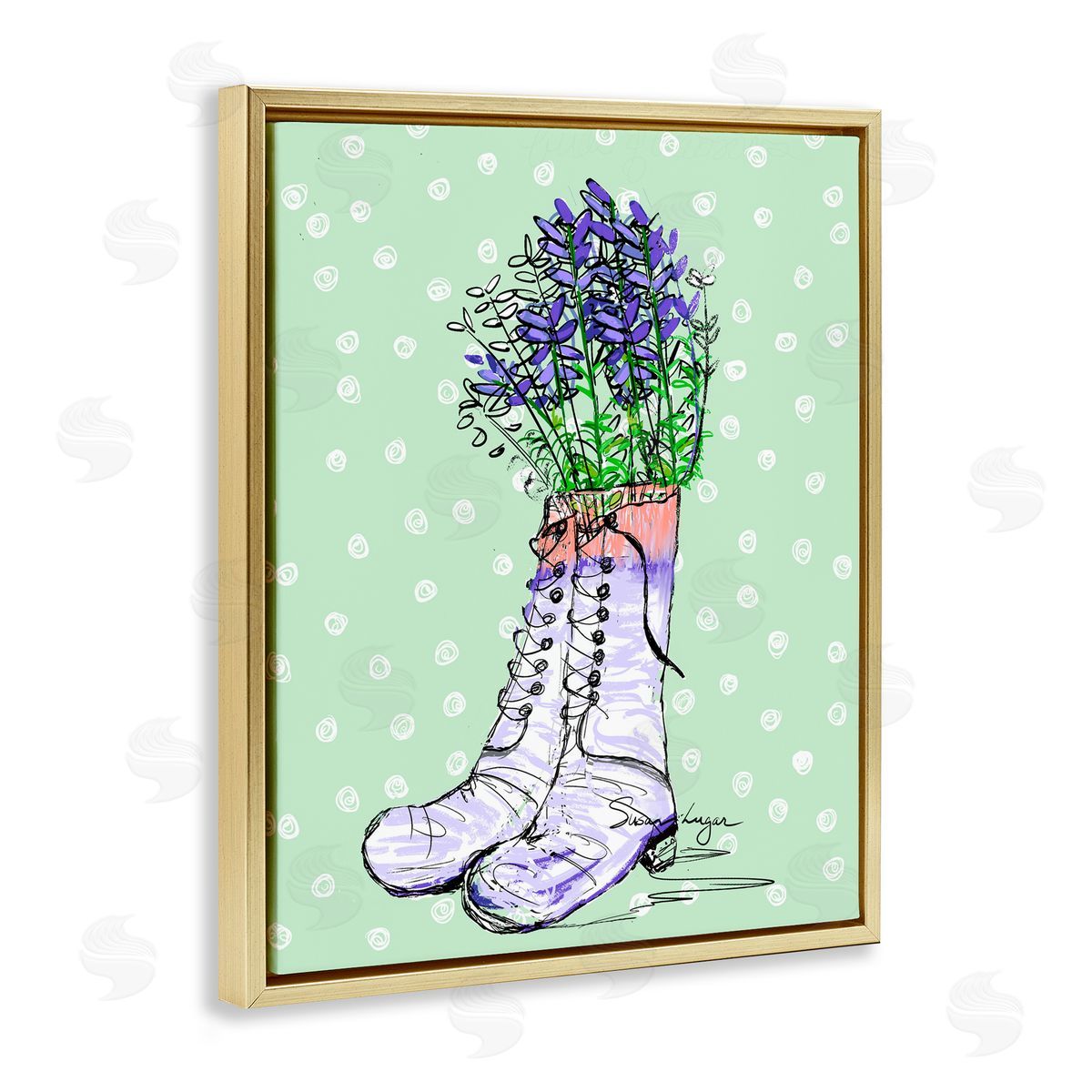 Susan Lugar Lavender Herb Boots Canvas Wall Art Print