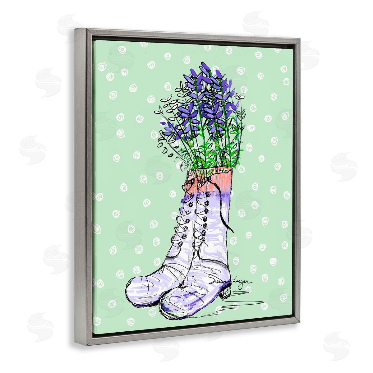 Susan Lugar Lavender Herb Boots Canvas Wall Art Print