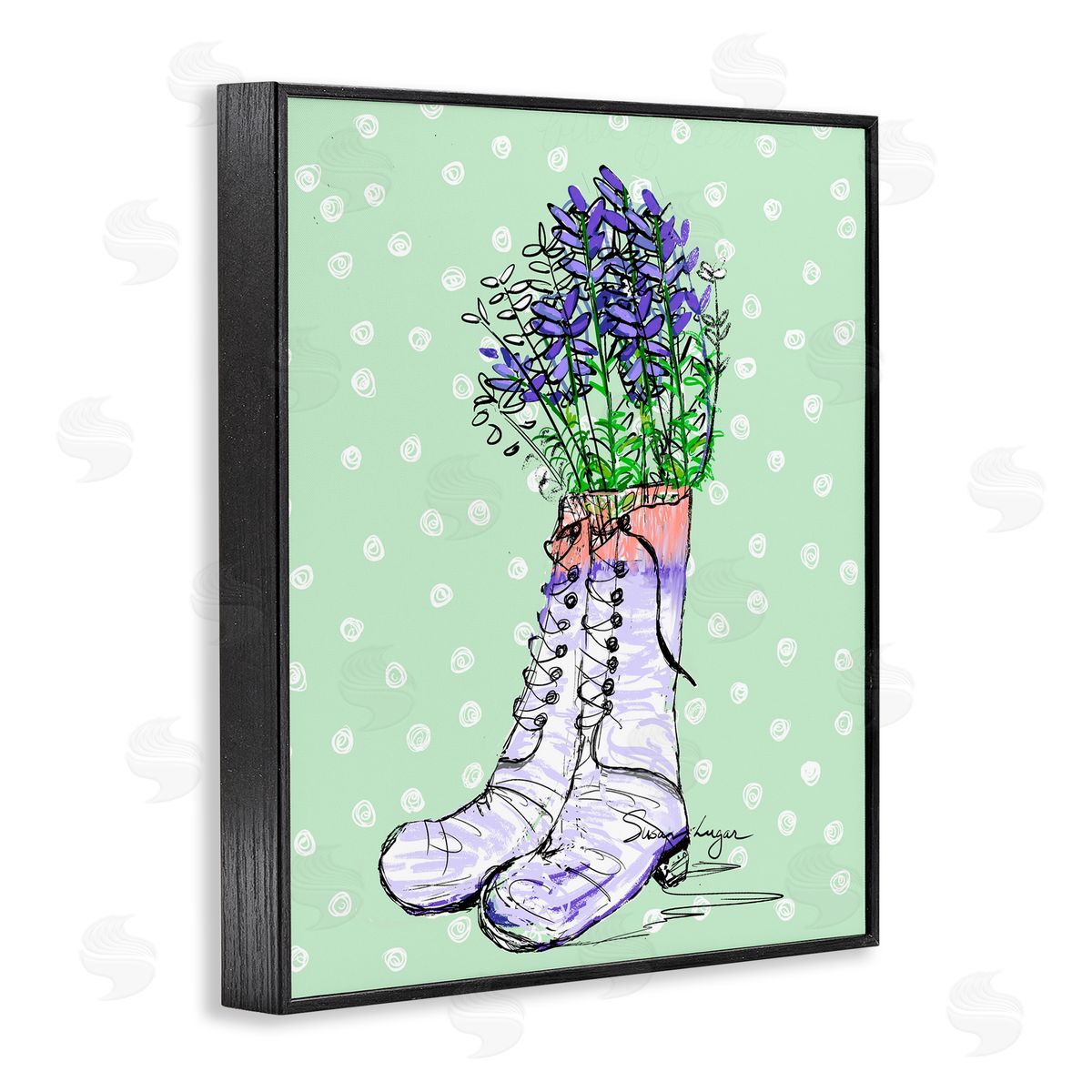 Susan Lugar Lavender Herb Boots Canvas Wall Art Print