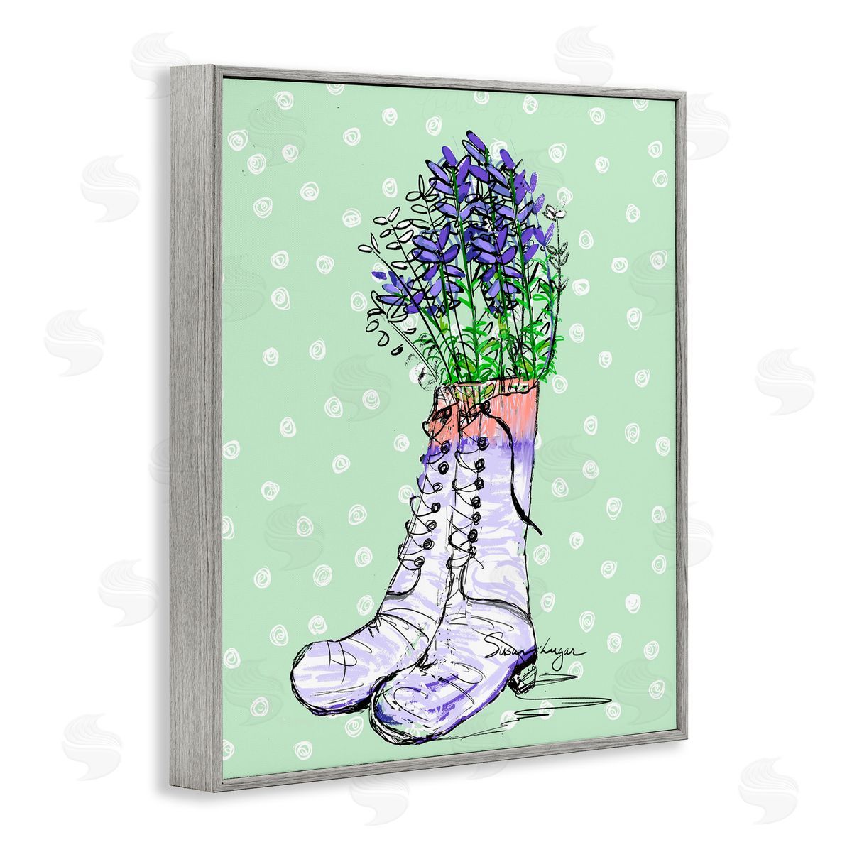 Susan Lugar Lavender Herb Boots Canvas Wall Art Print