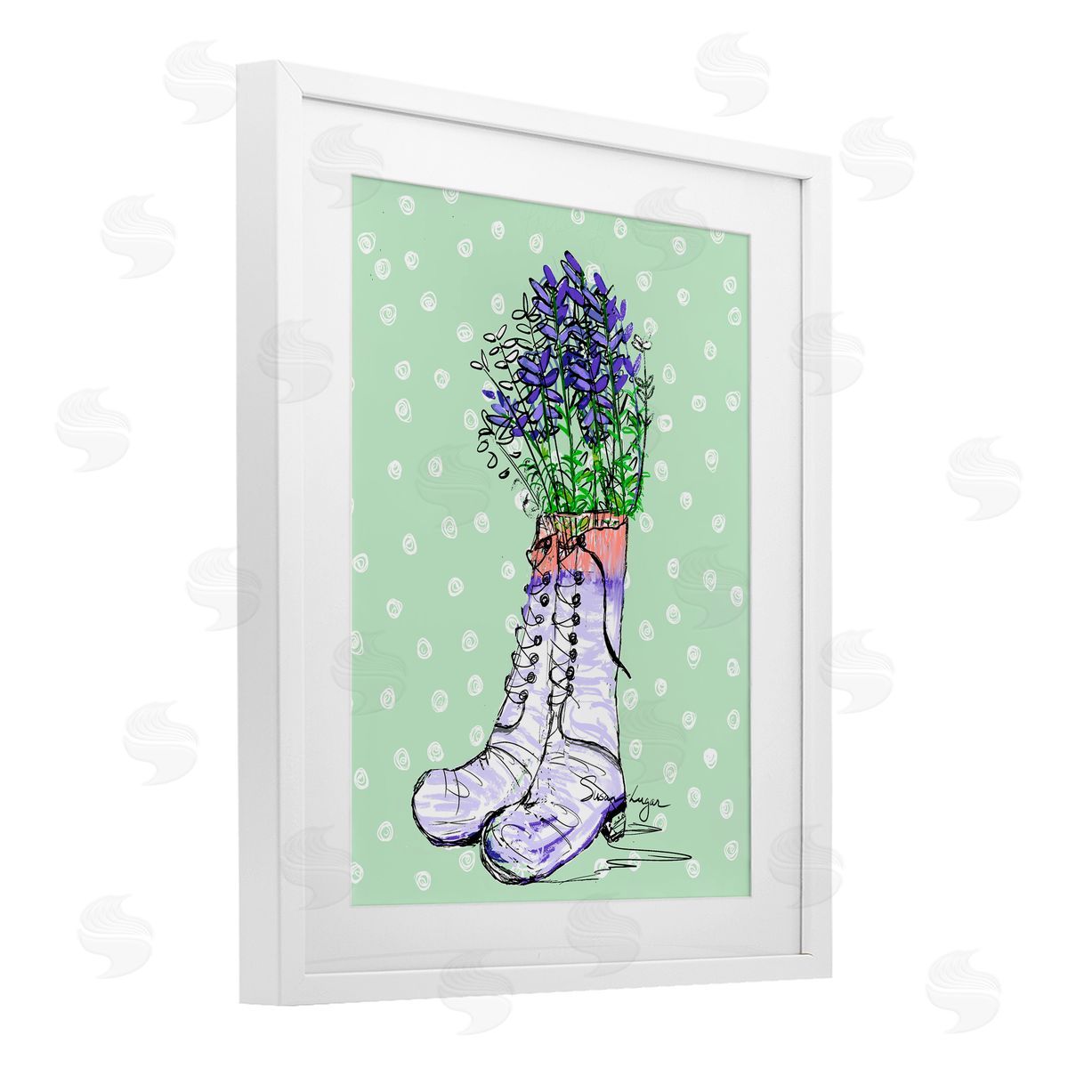 Susan Lugar Lavender Herb Boots Canvas Wall Art Print