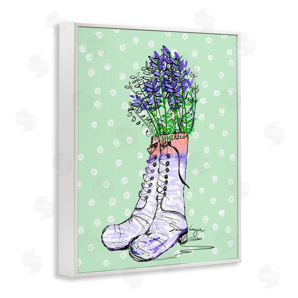 Susan Lugar Lavender Herb Boots Canvas Wall Art Print