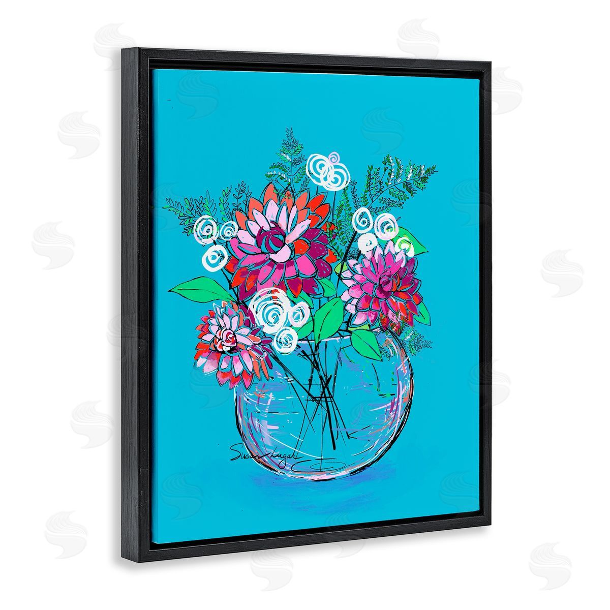 Susan Lugar Dahlias in Clear Vase Canvas Wall Art Print