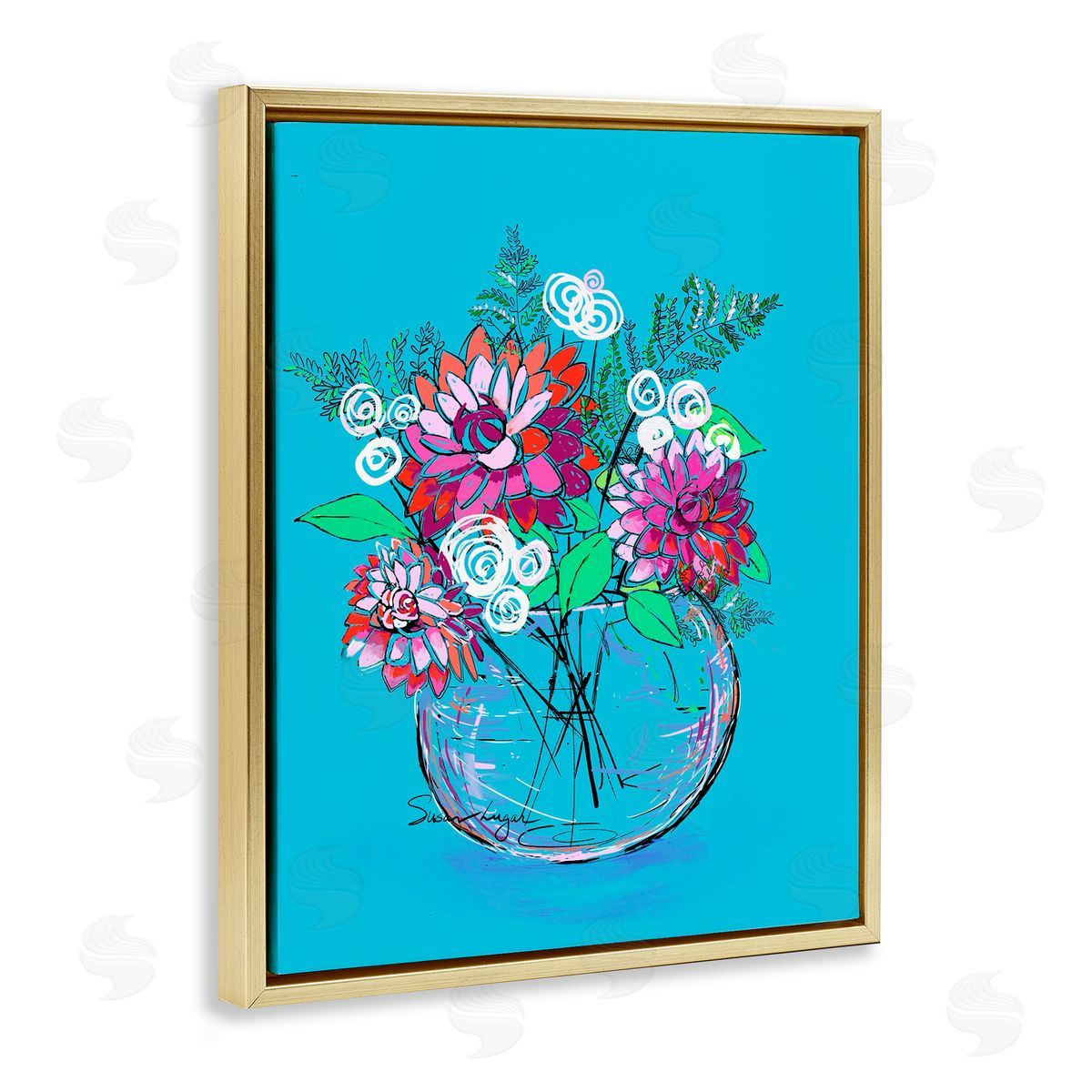 Susan Lugar Dahlias in Clear Vase Canvas Wall Art Print