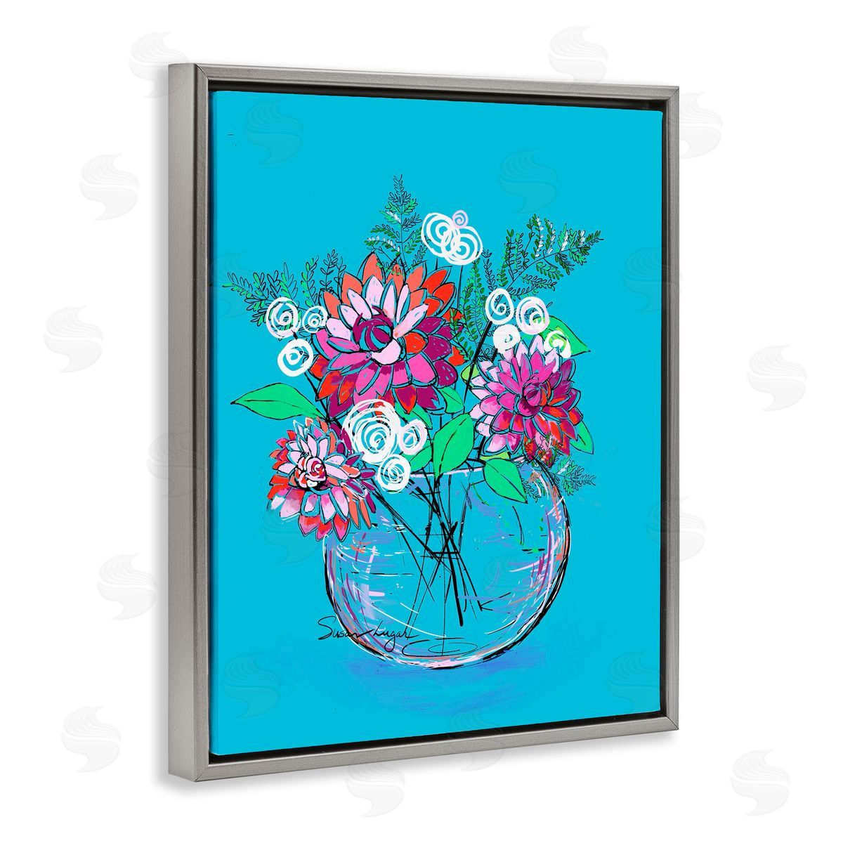Susan Lugar Dahlias in Clear Vase Canvas Wall Art Print