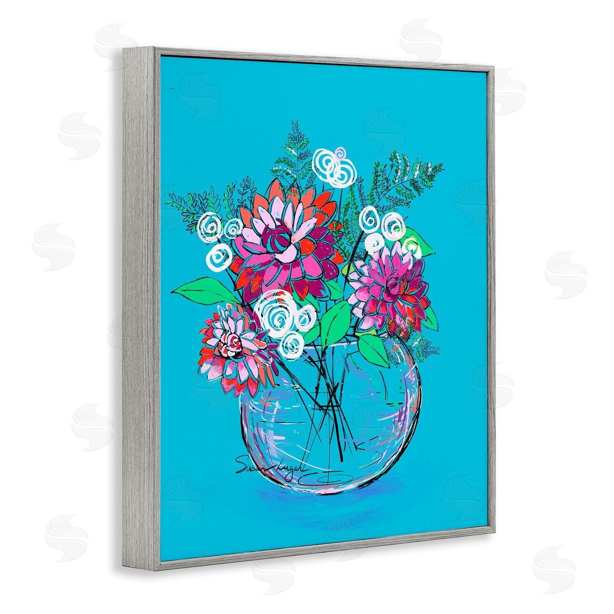 Susan Lugar Dahlias in Clear Vase Canvas Wall Art Print