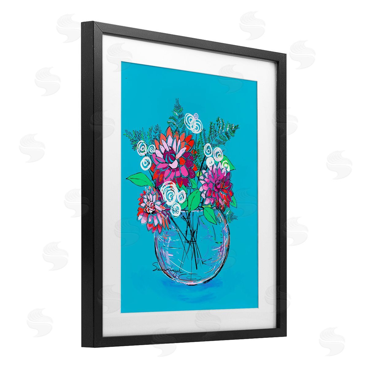 Susan Lugar Dahlias in Clear Vase Canvas Wall Art Print