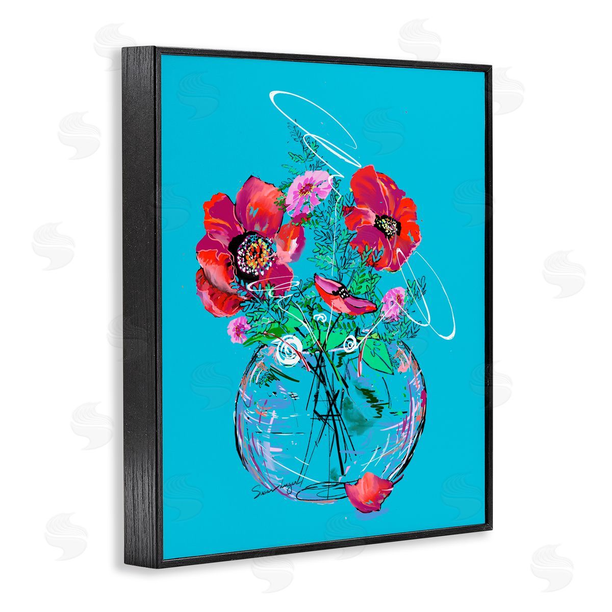 Susan Lugar Vivid Poppies in Clear Vase Canvas Wall Art Print