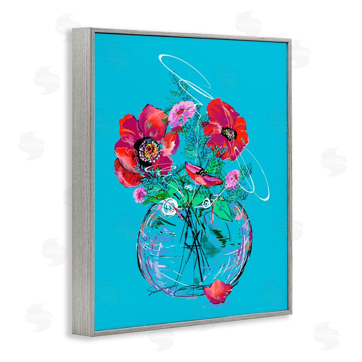 Susan Lugar Vivid Poppies in Clear Vase Canvas Wall Art Print
