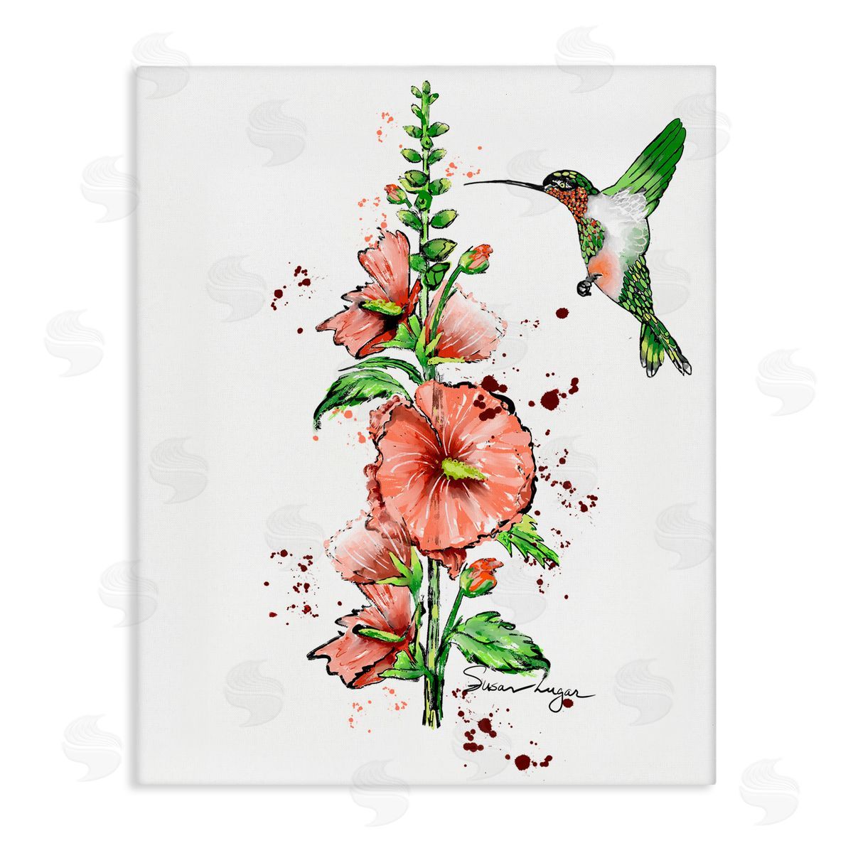 Susan Lugar Hummingbird And Hollyhock Canvas Wall Art Print