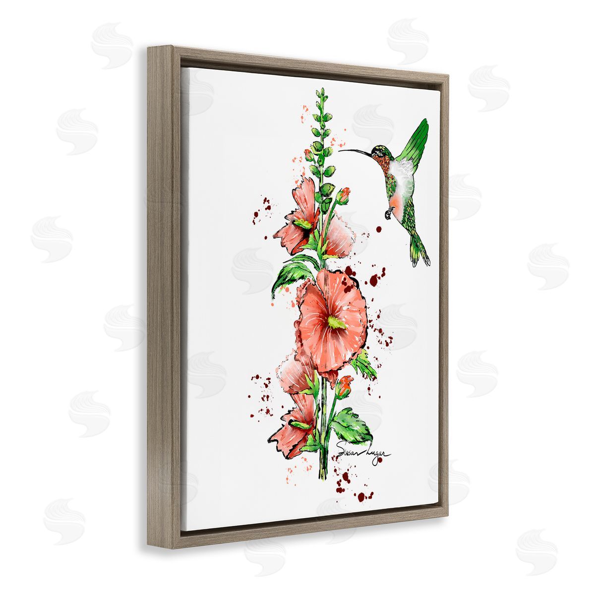 Susan Lugar Hummingbird And Hollyhock Canvas Wall Art Print