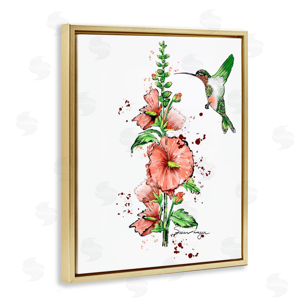 Susan Lugar Hummingbird And Hollyhock Canvas Wall Art Print
