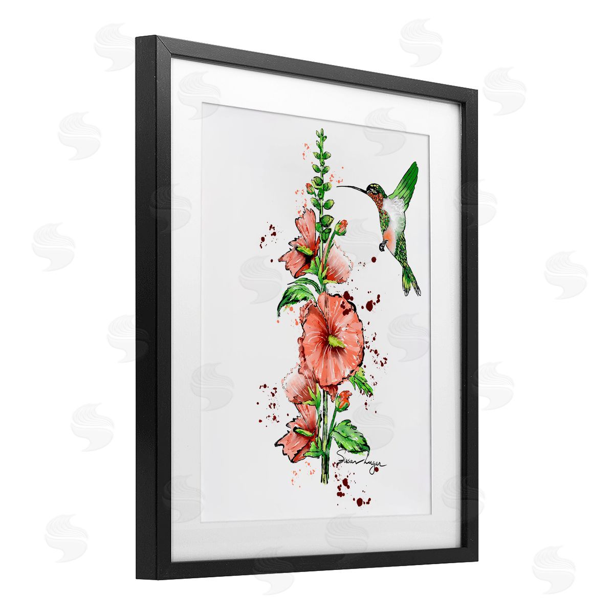 Susan Lugar Hummingbird And Hollyhock Canvas Wall Art Print