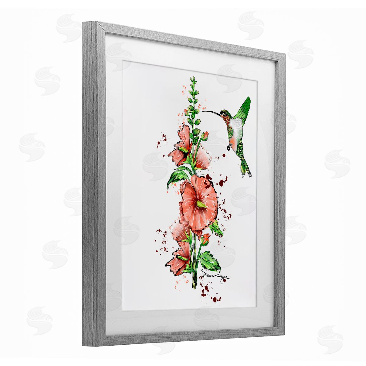 Susan Lugar Hummingbird And Hollyhock Canvas Wall Art Print