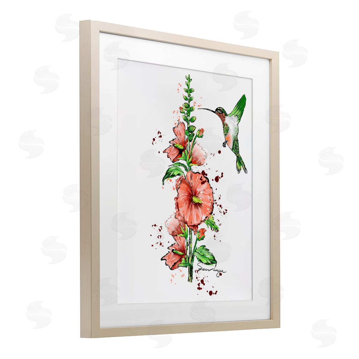 Susan Lugar Hummingbird And Hollyhock Canvas Wall Art Print