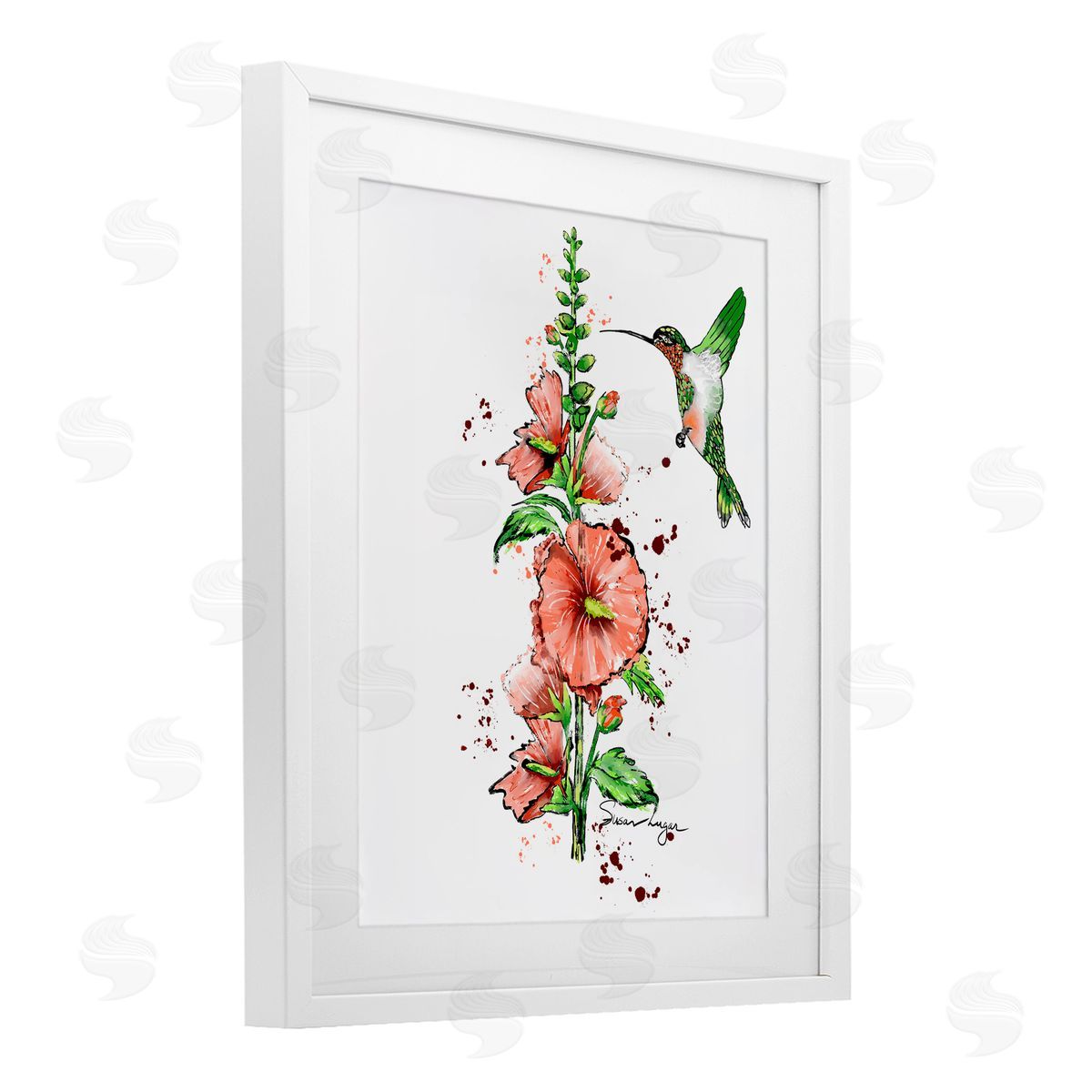 Susan Lugar Hummingbird And Hollyhock Canvas Wall Art Print