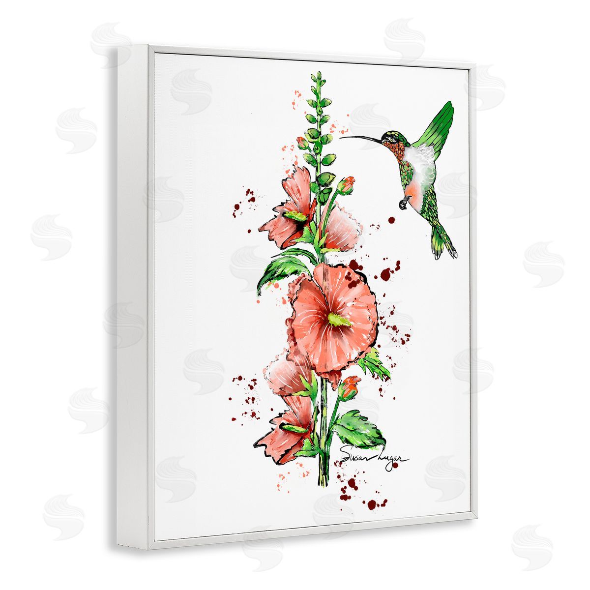 Susan Lugar Hummingbird And Hollyhock Canvas Wall Art Print
