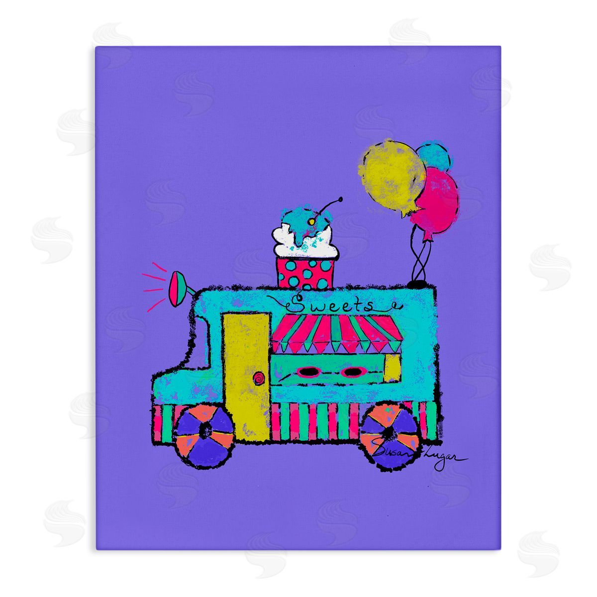 Susan Lugar Ice Cream Truck on Purple Canvas Wall Art Print