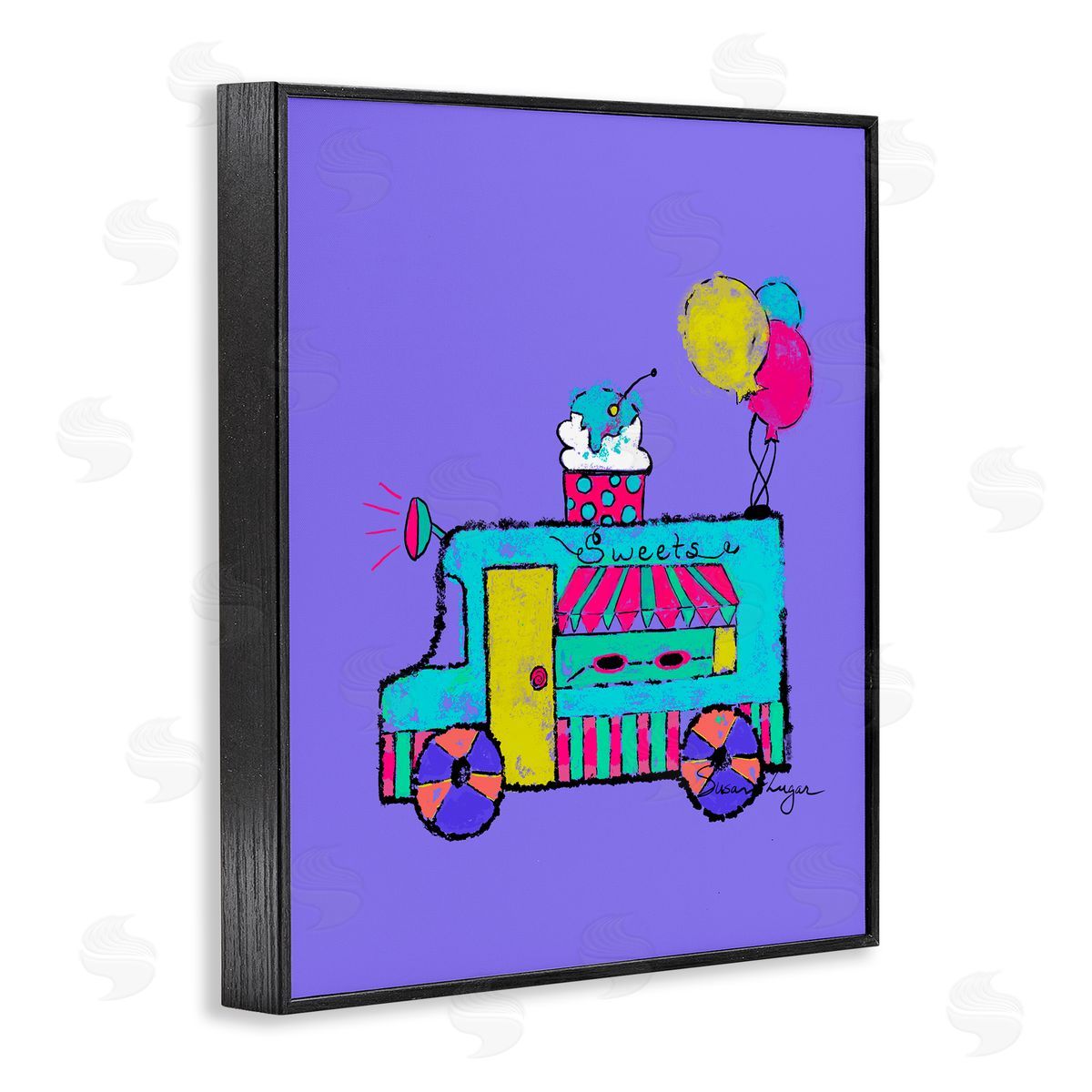 Susan Lugar Ice Cream Truck on Purple Canvas Wall Art Print