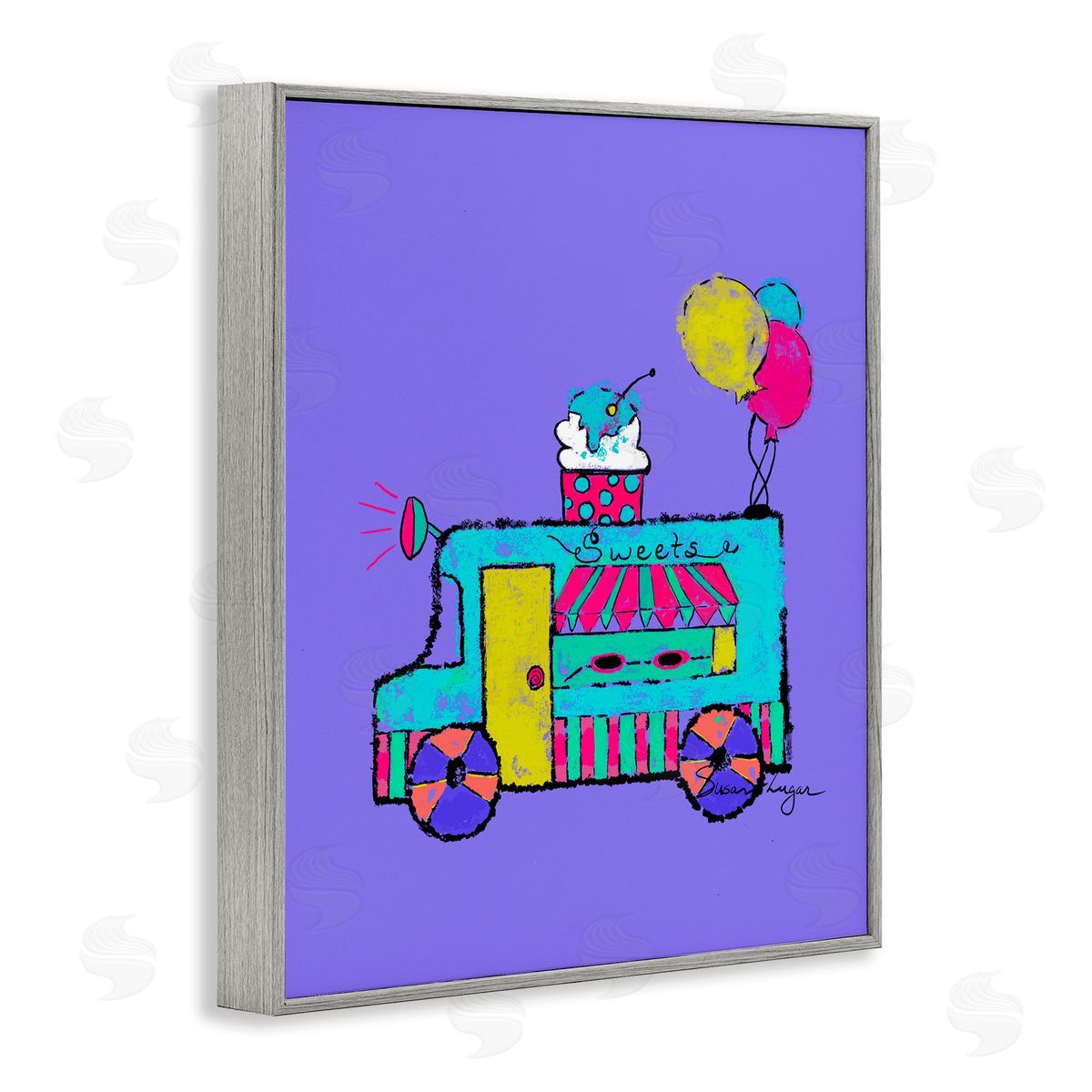 Susan Lugar Ice Cream Truck on Purple Canvas Wall Art Print