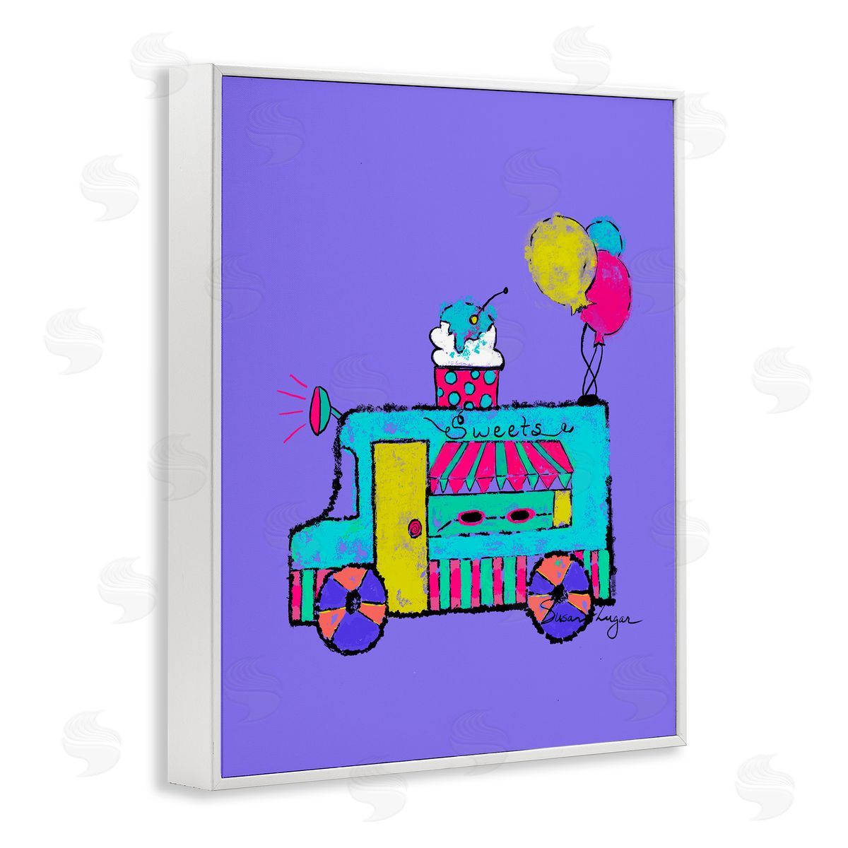 Susan Lugar Ice Cream Truck on Purple Canvas Wall Art Print