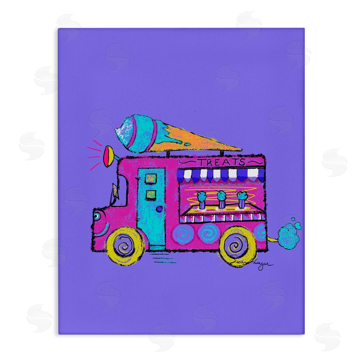 Susan Lugar Vibrant Purple Ice Cream Truck Canvas Wall Art Print