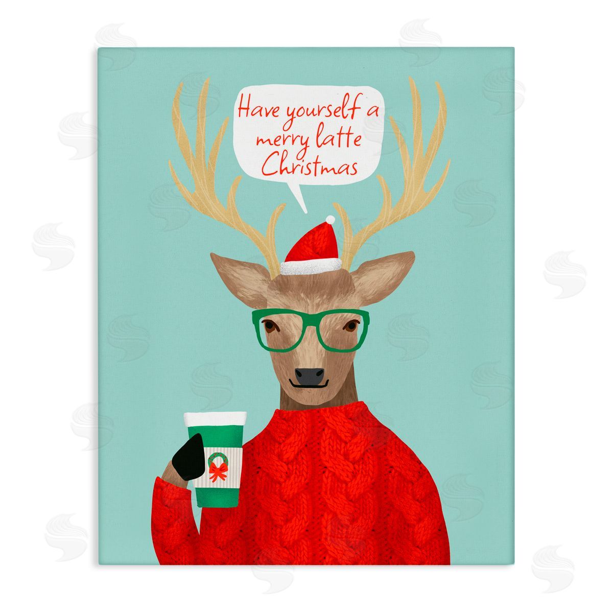 Jilly Jack Designs Hipster Deer Merry Latte Canvas Wall Art Print