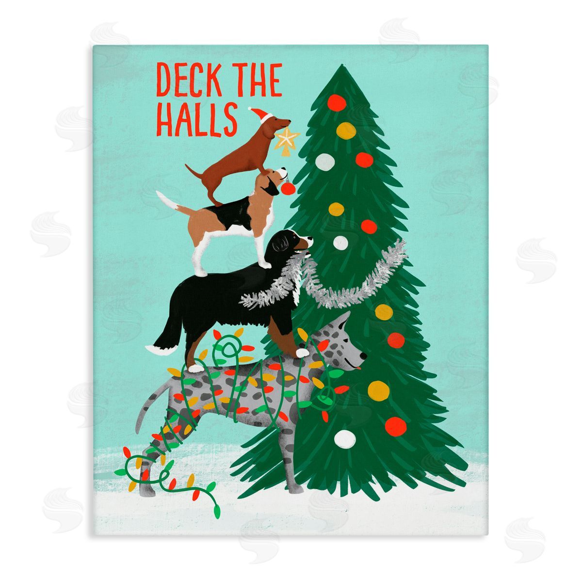 Jilly Jack Designs Deck The Halls Stacked Dogs Canvas Wall Art Print