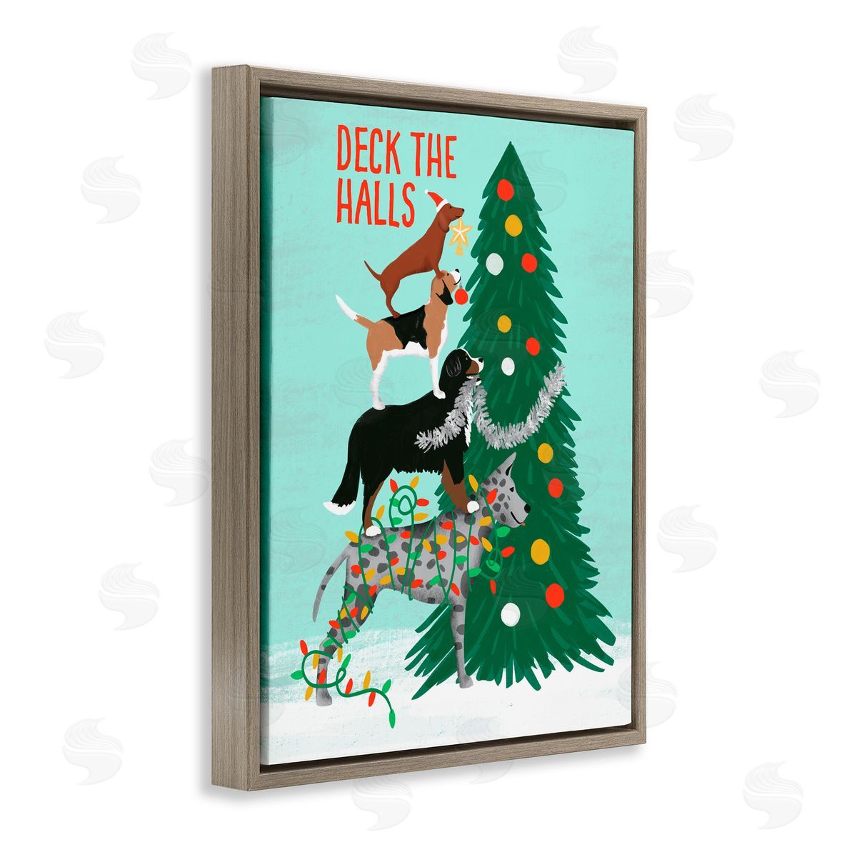 Jilly Jack Designs Deck The Halls Stacked Dogs Canvas Wall Art Print
