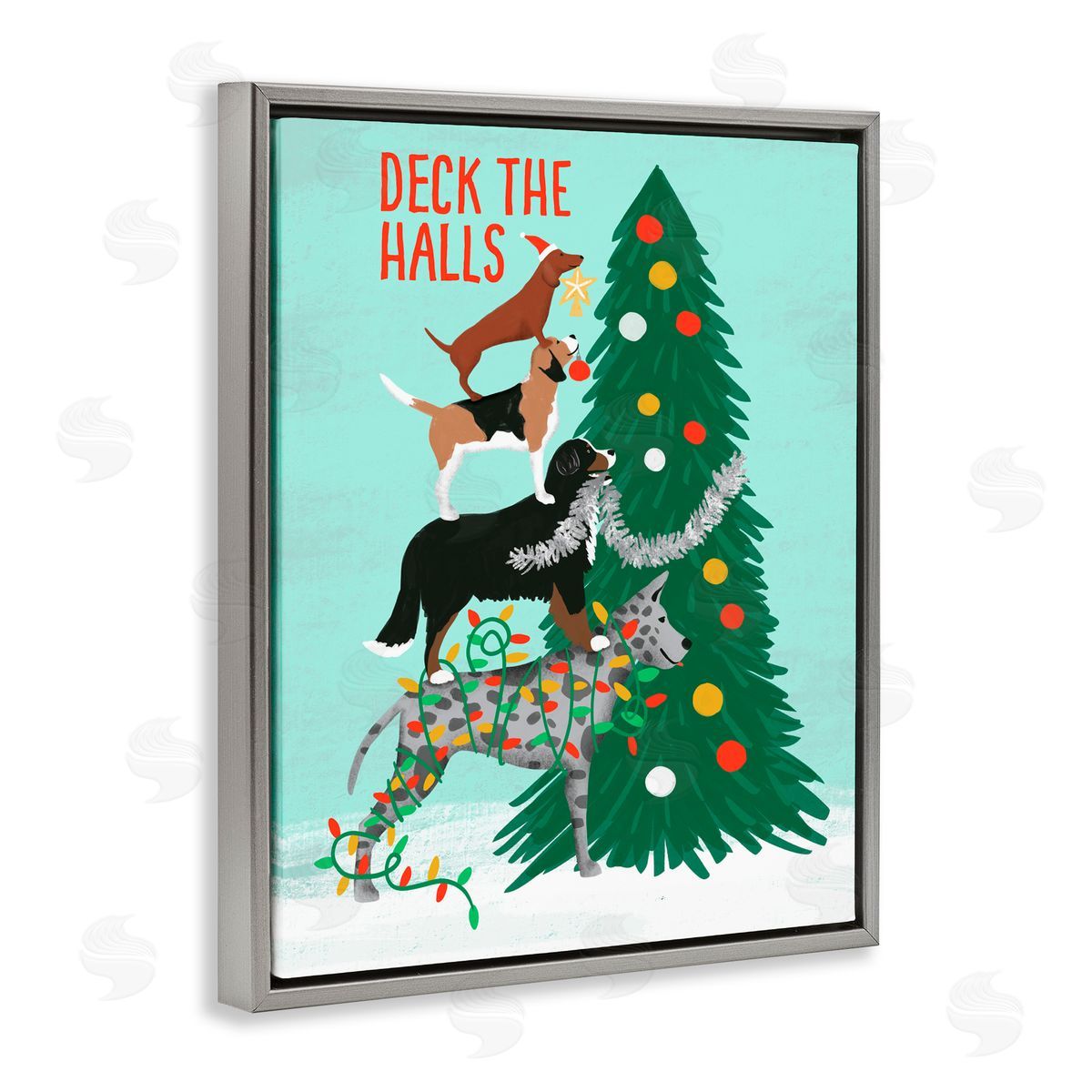 Jilly Jack Designs Deck The Halls Stacked Dogs Canvas Wall Art Print