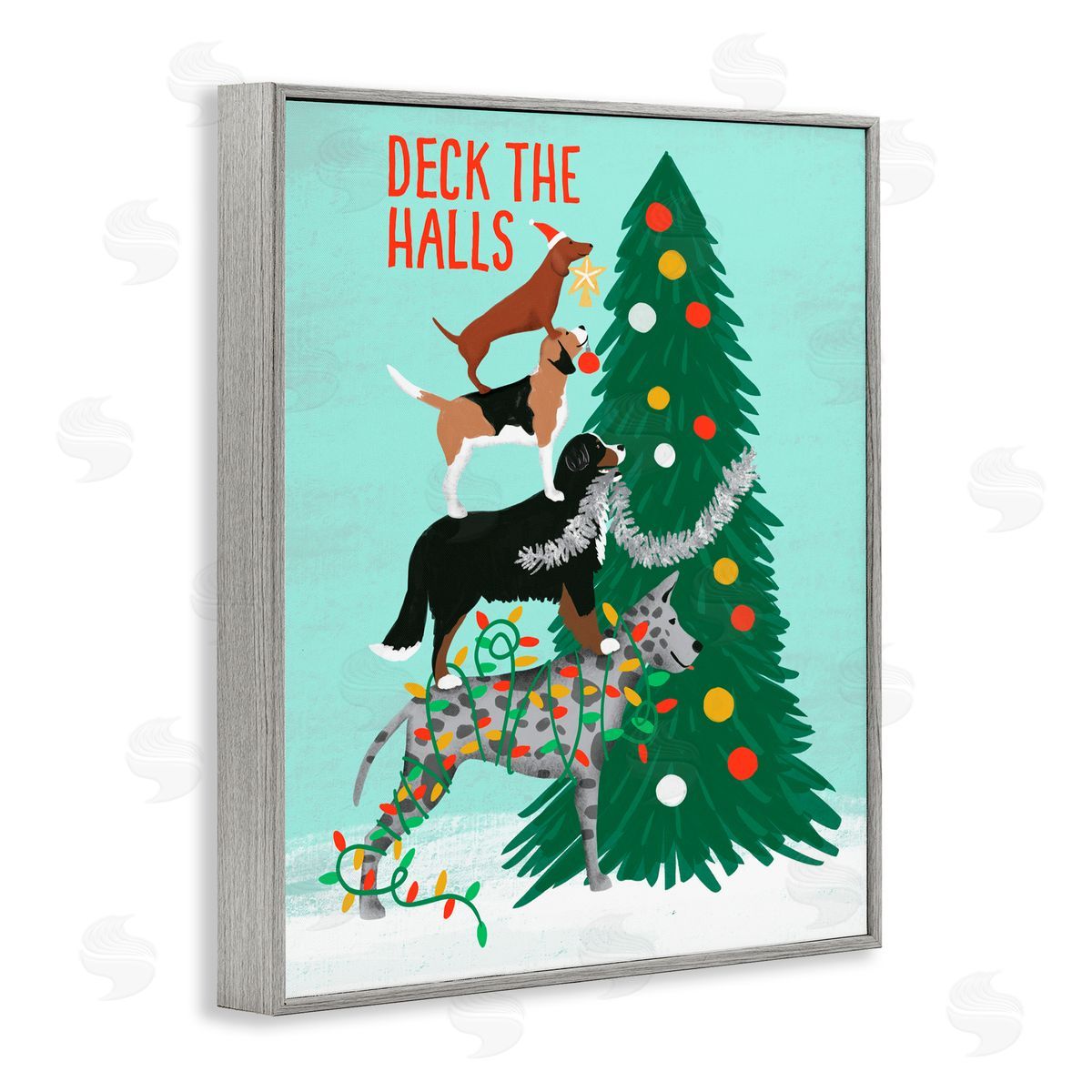 Jilly Jack Designs Deck The Halls Stacked Dogs Canvas Wall Art Print