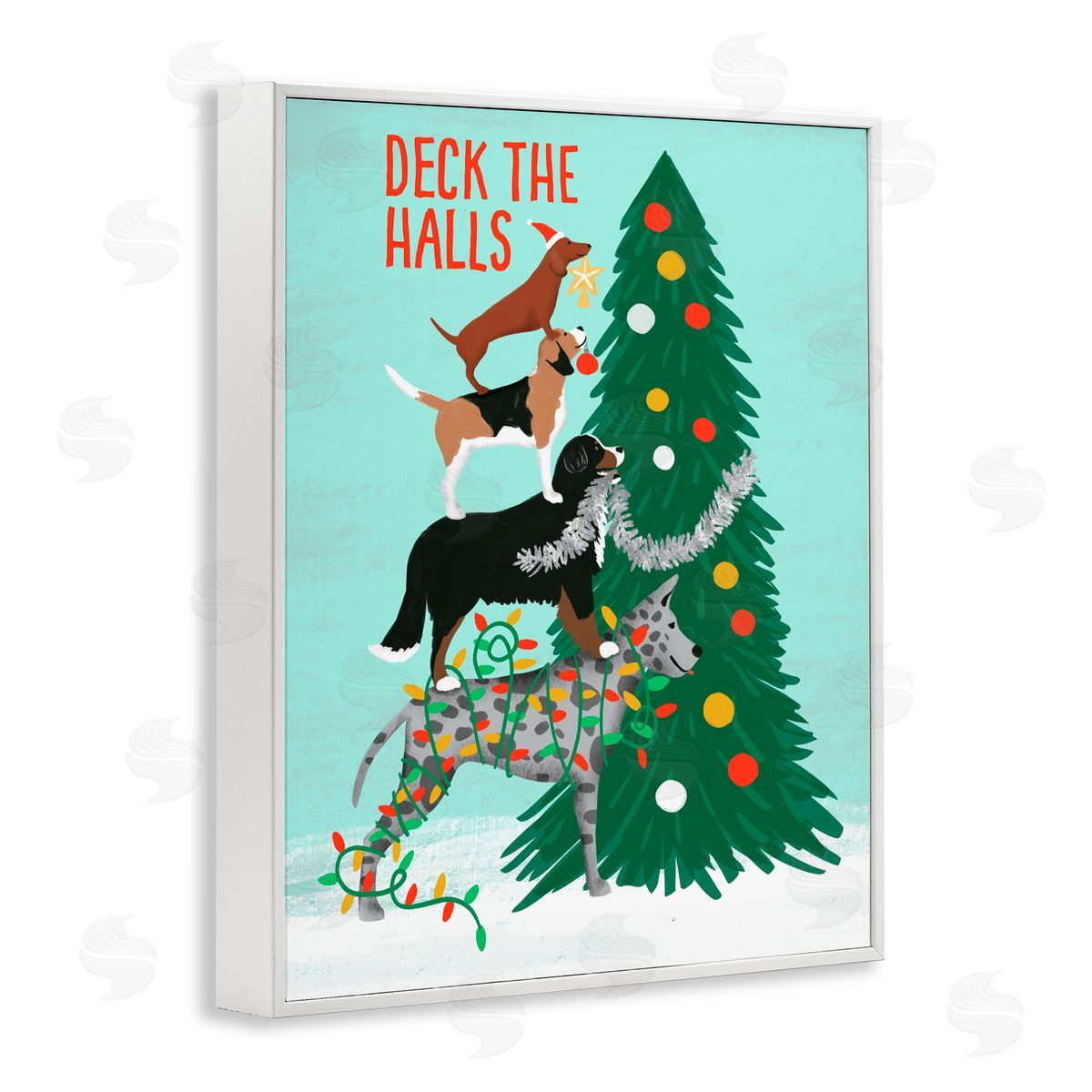 Jilly Jack Designs Deck The Halls Stacked Dogs Canvas Wall Art Print
