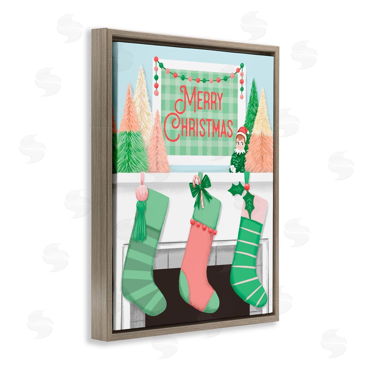 Jilly Jack Designs Merry Christmas Green Stockings Canvas Wall Art Print