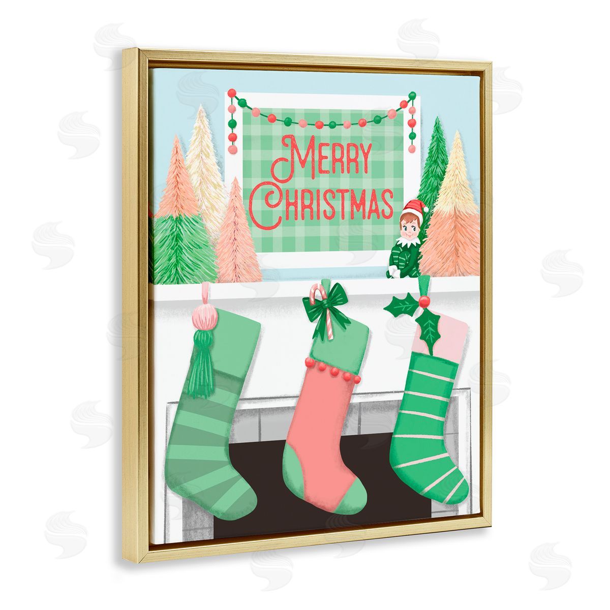 Jilly Jack Designs Merry Christmas Green Stockings Canvas Wall Art Print